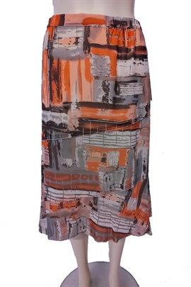 Mønstret Brandtex nederdel i fersken og grå farver